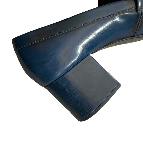 Jil Sander Blue Leather Block Heeled Loafers - Picture 12 of 14